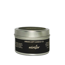 Load image into Gallery viewer, Winter - 3.5 oz. Scented candle Travel Tin - Urban Loft Candle Co.
