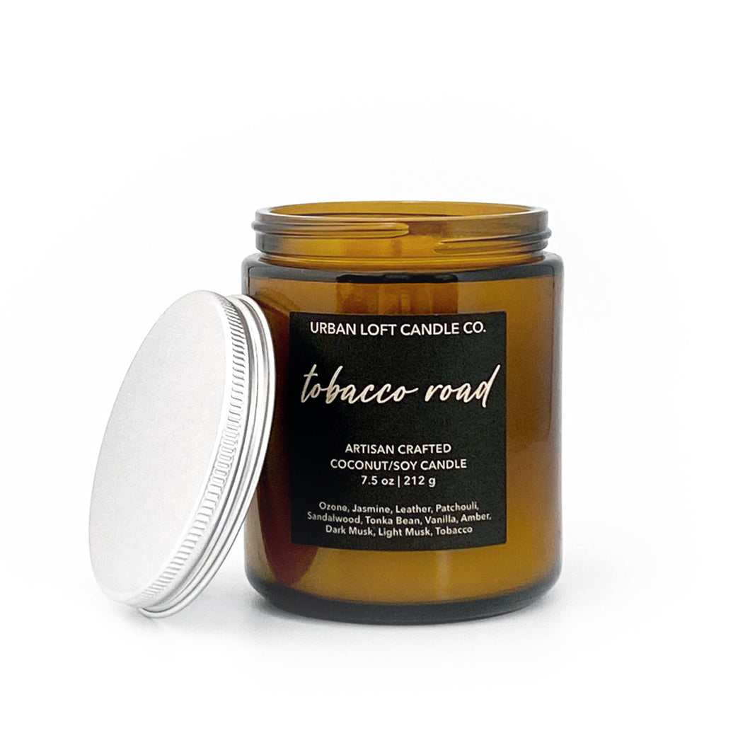 Tobacco Road - scented candle - 7.5 oz amber jar
